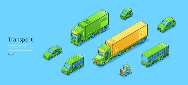 Transport poster with isometric trucks and buses —  Vetores de Stock