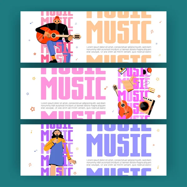 Musikplakate mit Sänger und Musiker mit Gitarre — Stockvektor