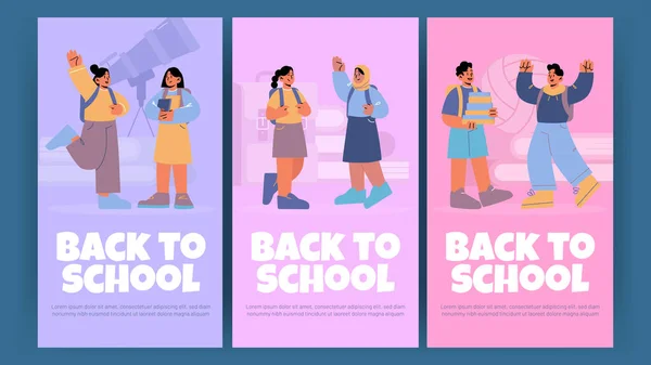 Back to school posters with young students — Stock Vector