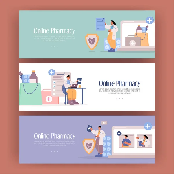 Online pharmacy service posters — Archivo Imágenes Vectoriales
