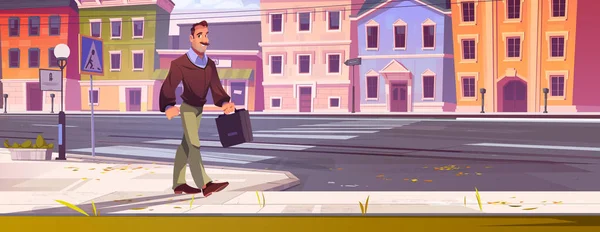 Man worker with briefcase walk on city street — Vetor de Stock