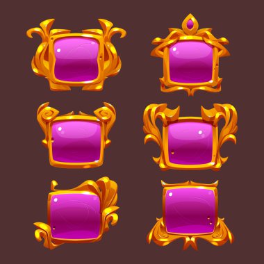 Pink buttons with golden frames for rpg game