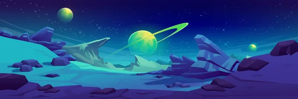 Night mars surface, alien planet landscape — Stock Vector
