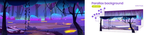 Parallax background with magic forest landscape