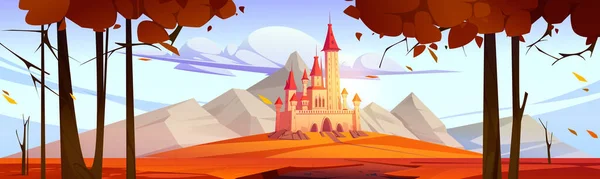 Fairy tale castle in mountain valley in autumn — Wektor stockowy