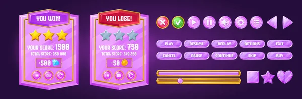 Game boards with level score and menu buttons — Vector de stock