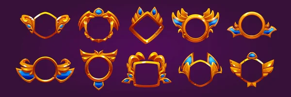 Golden award badges, game avatar frames — Vector de stock