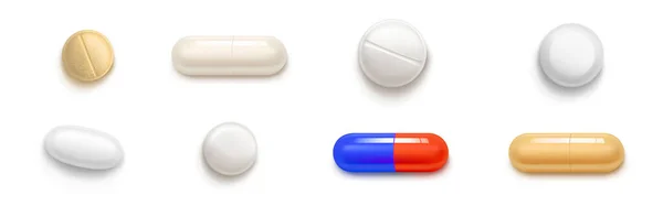 Tabletki, tabletki i leki, zestaw kapsułek — Wektor stockowy