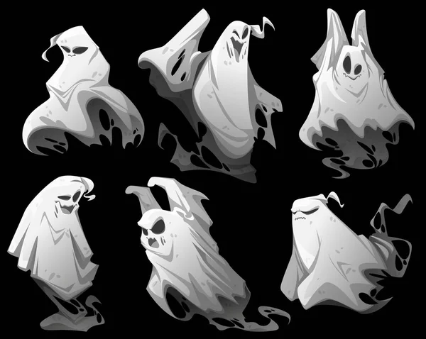 Fantasmas, desenhos animados Halloween personagens vetor definido — Vetor de Stock