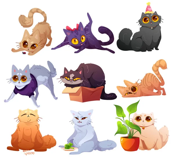かわいい猫と子猫、さまざまなポーズのペット — ストックベクタ