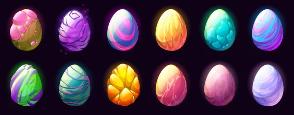 Huevos de dragón de dibujos animados con diferentes conjuntos de cáscara — Archivo Imágenes Vectoriales