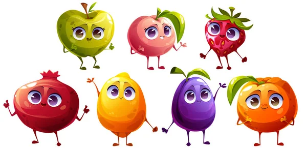 Lindos personajes de frutas y bayas sonrisa — Archivo Imágenes Vectoriales