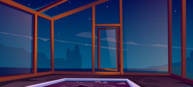 Geceleri kapısı açık olan boş cam sera.