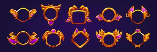 Golden award badges, game avatar frames — Stock vektor