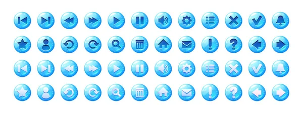 Przyciski okręgu z niebieską galaretką i ikonami — Wektor stockowy
