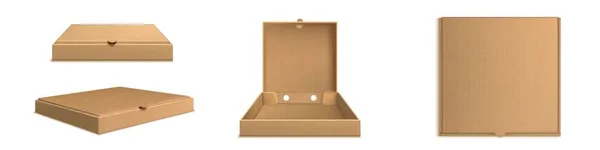 Коричневый Картонная Коробка Пиццы Реалистичный Вектор Открыть Пустой Закрытый Пакет — стоковый вектор