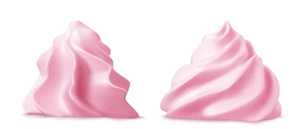 ホイップピンクのクリームの渦やメレンゲのサイドビュー3Dベクトル 背景に隔離された装飾ケーキ カップケーキまたはマフィンのためのカスタード バターまたはストロベリークリーム 現実的な要素 — ストックベクタ