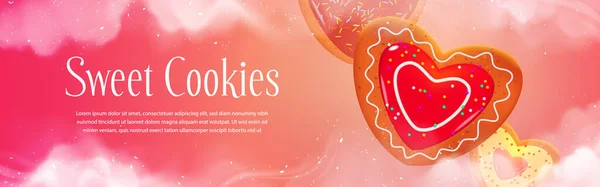 Bannière Biscuits Sucrés Avec Biscuits Forme Coeur Avec Glaçage Affiche — Image vectorielle