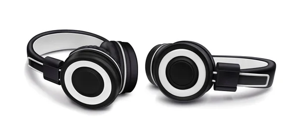 Headphones Listen Music Audio Headset Isolated White Background Vector Realistic — Stock Vector