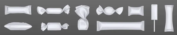 Emballages Vierges Bonbons Chocolats Emballages Plastique Blanc Modélisation Vectorielle Réaliste — Image vectorielle