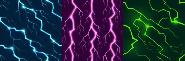 Spieltexturen Mit Elektrischen Blitzen Lichtblitze Effekt Bei Sturm Der Nacht — Stockvektor