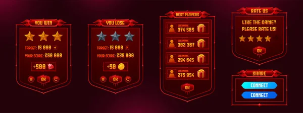 Game Menu Interface Elementen Instellingen Borden Wint Verliest Beste Speler — Stockvector