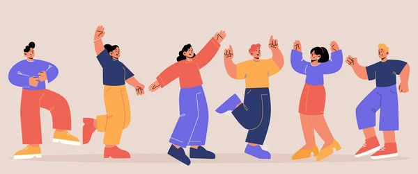 Les Gens Heureux Amusent Dansent Dans Différentes Poses Illustration Vectorielle — Image vectorielle