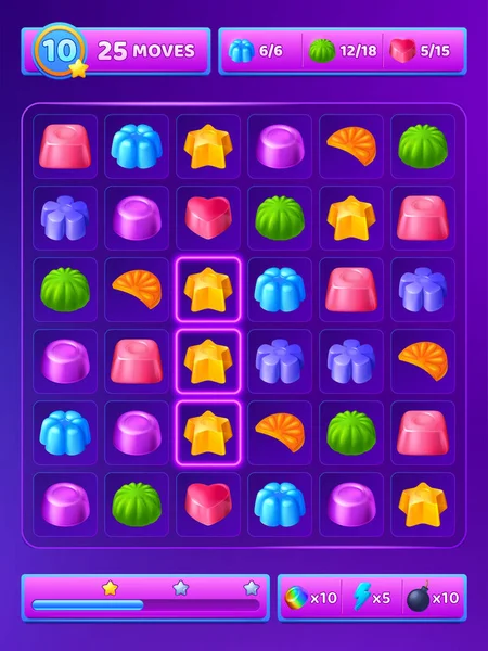 Match Game Background Cute Candy Icons Buttons Assets Gui Mobile —  Vetores de Stock