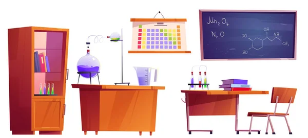 Classroom Furniture Set Chemistry Learning School College Vector Cartoon Isolated — стоковый вектор