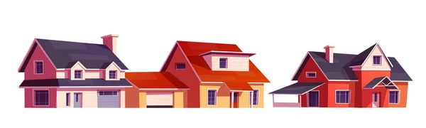 Suburb District Residential Houses Icons Isolated White Vector Cartoon Isolated — Image vectorielle