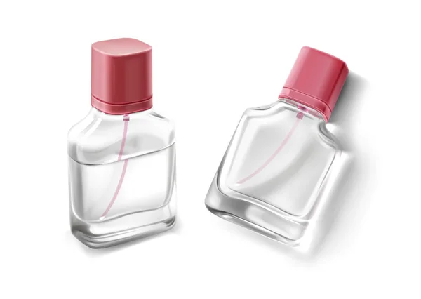 Glass Bottles Fragrance Perfume Cologne Cosmetic Spray Vector Realistic Mockup — Διανυσματικό Αρχείο