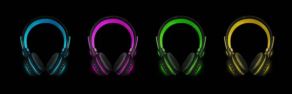 Neon Headphones Listen Music Audio Headset Isolated White Background Vector — Stockvektor