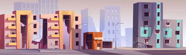 Destroyed City Buildings Natural Disaster War Apocalypse Landscape Vector Cartoon — ストックベクタ