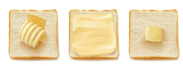 Square Slices Bread Sandwich Toast Butter Curl Rolled Margarine Isolated — стоковый вектор