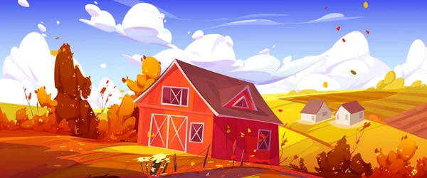 주택들 가을에 풍경입니다 을묘사 울타리 오렌지 관목들이 — 스톡 벡터