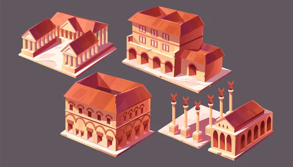 Roma Edificios Íconos Vectoriales Isométricos Establecidos Capitolio Templo Basílica Con — Vector de stock