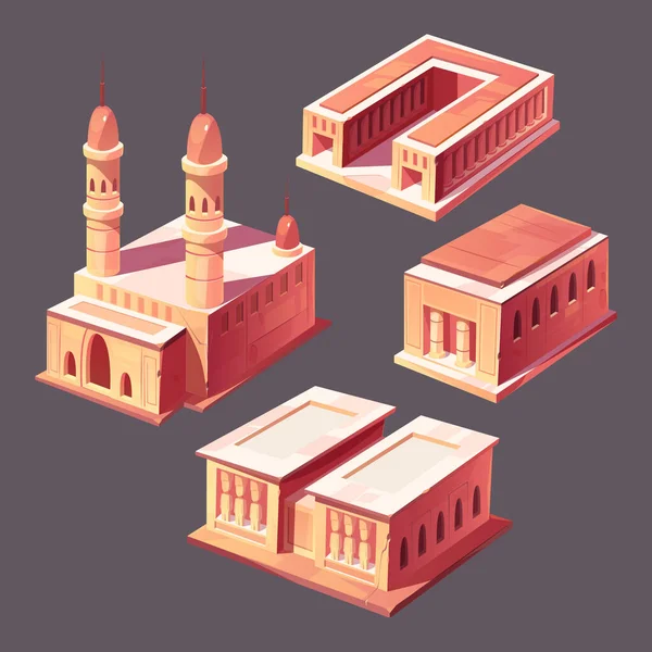 Egypte Bâtiments Isométriques Vecteur Icônes Ensemble Temple Avec Tour Palais — Image vectorielle