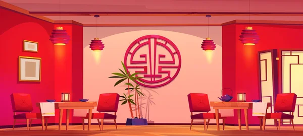Restaurante Chinês Vazio Interior Cartoon Vetor Ilustração China Café Sala — Vetor de Stock