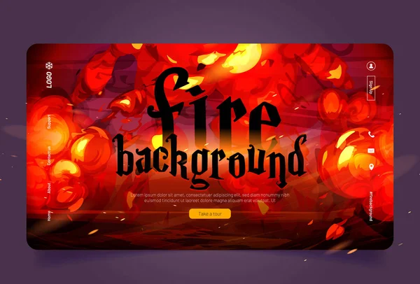 Fire Background Cartoon Landing Page Red Bomb Explosion Clouds Destroyed — Stock Vector