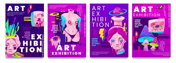 Bannière Invitation Exposition Art Psychédélique Avec Design Acide Mode Sculpture — Image vectorielle