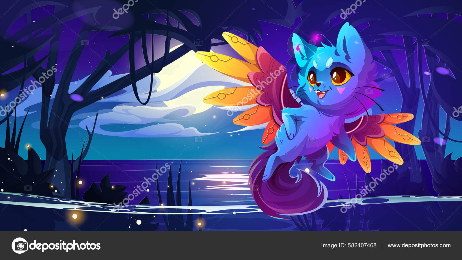Winged cat Vector Images | DepositPhotos, image size:1600x900