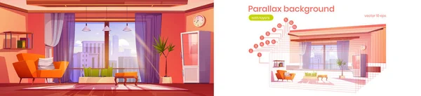 Fond Parallaxe Pour Jeu Avec Salon Moderne Intérieur Hôtel Appartement — Image vectorielle