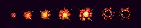Hoja Animación Sprite Secuencia Explosión Bomba Conjunto Dibujos Animados Vector — Vector de stock
