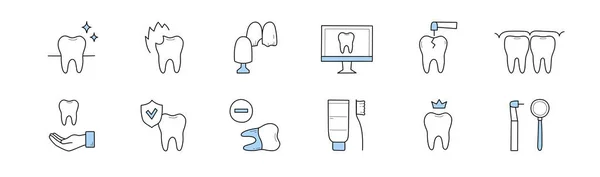 Dentistry Stomatology Doodle Icons Set Vector Linear Signs Dental Care — Image vectorielle