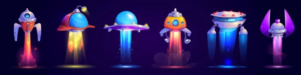 Alien Spaceship Game Icons Vector Set Funny Flying Rockets Ufo — Vetor de Stock