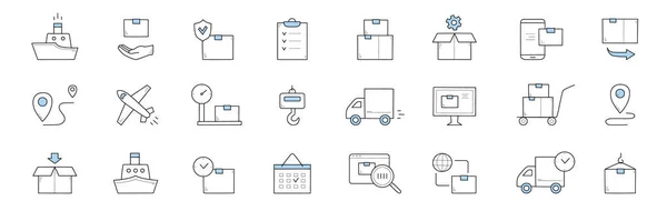Delivery Shipping Service Doodle Icons Vector Linear Signs Ship Hand — Stok Vektör