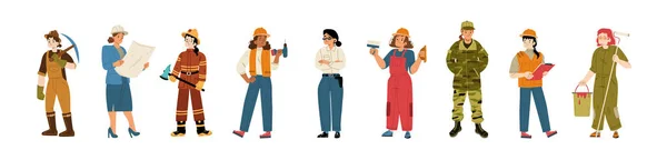 Profesiones Mujeres Ocupación Personajes Femeninos Niñas Usan Arquitecto Trabajo Uniforme — Vector de stock