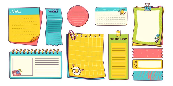 Paper Sticky Notes Stickers List Memo Messages Notepads Torn Sheets — Stock vektor