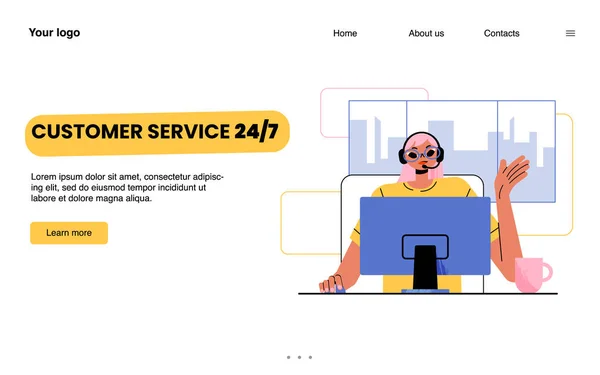 Customer Support Service Landing Page Call Center Online Help Concept — 스톡 벡터
