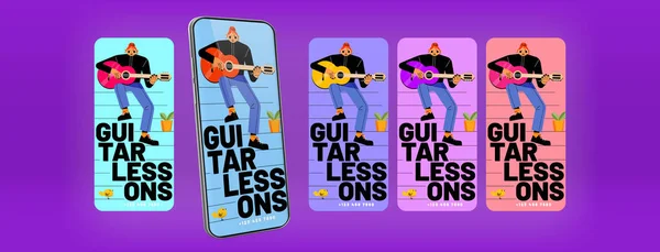 Gitarrenunterricht Banner Für Handy Bildschirm Vector Werbeplakate Social Media Vorlage — Stockvektor